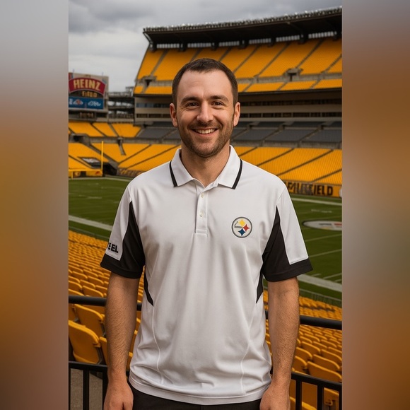 Reebok Pittsburgh Steelers Short Sleeve White Polo Size Medium #NFLFootball. - Picture 2 of 5